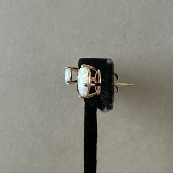 14k Solid Gold Opal Cabochon Post Earrings - Picture 10 of 16